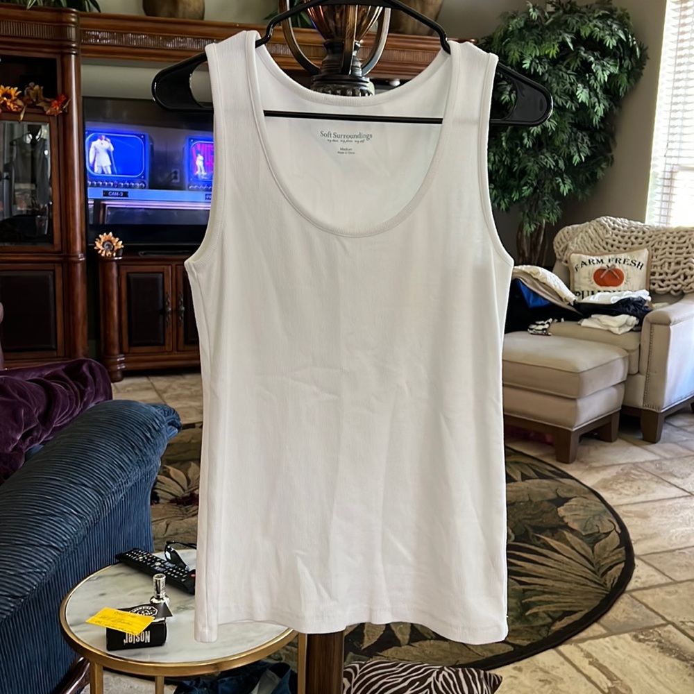 Soft Surroundings White Ribbed Tank / Undershirt Sleeveless Size Medium
